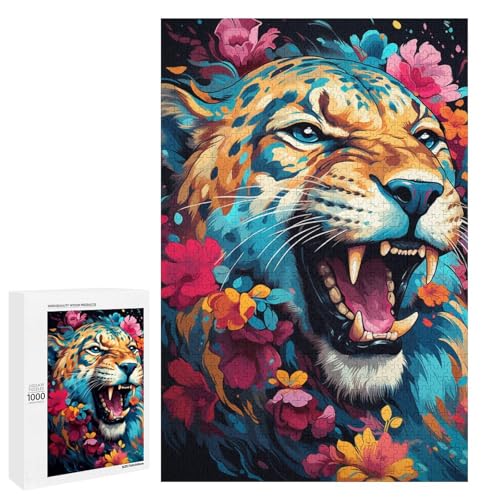 Puzzle für Erwachsene 1000 Teile farbenfrohe psychedelische Blumen Leoparden Puzzles für Kinder Holzpuzzle dekomprimierendes intellektuelles Lernspielzeug 75 x 50 cm von QSYFNBZL