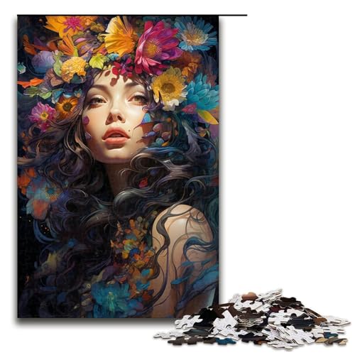 Puzzle für Erwachsene 1000 Teile farbenfrohe psychedelische Blumenfrau Heimdekoration Puzzlespielzeug Geschenk für die ganze Familie 75 x 50 cm von QSYFNBZL