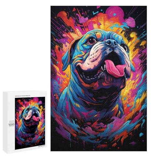 Puzzle für Erwachsene 1000 Teile farbenfrohe psychedelische Bulldogge Heimdekoration Puzzle Spielzeug Geschenk für die ganze Familie 75 x 50 cm von QSYFNBZL