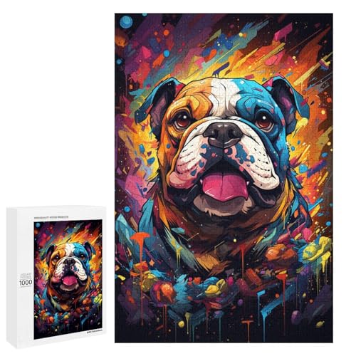 Puzzle für Erwachsene 1000 Teile farbenfrohe psychedelische Bulldogge Heimdekoration Puzzle Spielzeug Geschenk für die ganze Familie 75 x 50 cm von QSYFNBZL