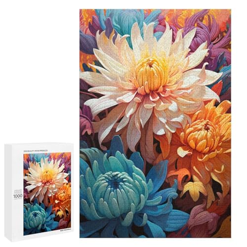 Puzzle für Erwachsene 1000 Teile farbenfrohe psychedelische Chrysanthemenfarbe Spielzeug intellektuelles Spiel ganze Familie 75 x 50 cm von QSYFNBZL