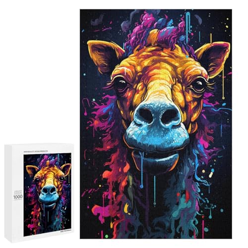 Puzzle für Erwachsene 1000 Teile farbenfrohe psychedelische Fantasie Giraffe Heimdekoration Puzzle Spielzeug Geschenk für die ganze Familie 75 x 50 cm von QSYFNBZL