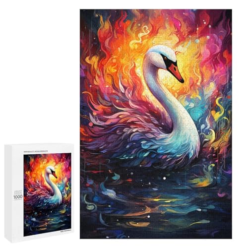 Puzzle für Erwachsene 1000 Teile farbenfrohe psychedelische Fantasie eines weißen Schwans DIY Puzzle Spielzeug tolle Geschenke zu Weihnachten für Teenager ab 14 Jahren 75 x 50 cm von QSYFNBZL