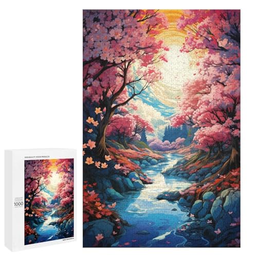 Puzzle für Erwachsene 1000 Teile farbenfrohe psychedelische Fantasie von Kirschblüten Puzzle für Lernspiele Herausforderungsspielzeug einzigartige Heimdekoration und Geschenke 75 x 50 cm von QSYFNBZL
