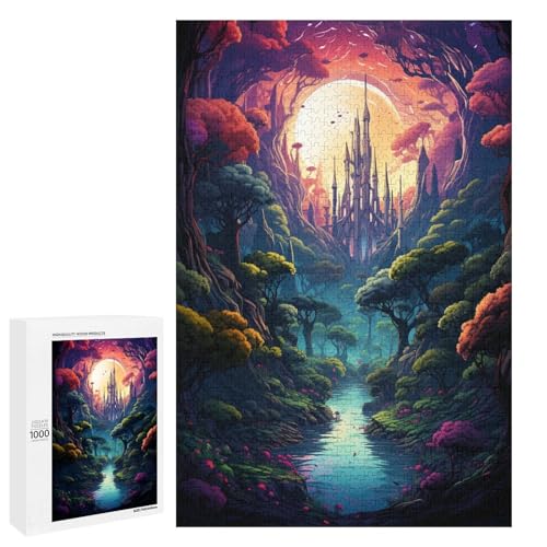 Puzzle für Erwachsene 1000 Teile farbenfrohe psychedelische Fantasiewelt Wald Geburtstagsgeschenk für Teenager ab 14 Jahren 75 x 50 cm von QSYFNBZL