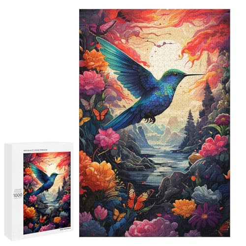 Puzzle für Erwachsene 1000 Teile farbenfrohe psychedelische Farbe eines süßen Kolibris Spielzeugs intellektuelles Spiel ganze Familie 75 x 50 cm von QSYFNBZL