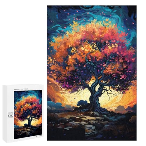 Puzzle für Erwachsene 1000 Teile farbenfrohe psychedelische Farbe von Olivenbaumblüten Muster zum Zusammenbauen hilft dem Gehirn süchtig machendes Spielzeug zur Förderung der Geduld 75 x 50 cm von QSYFNBZL