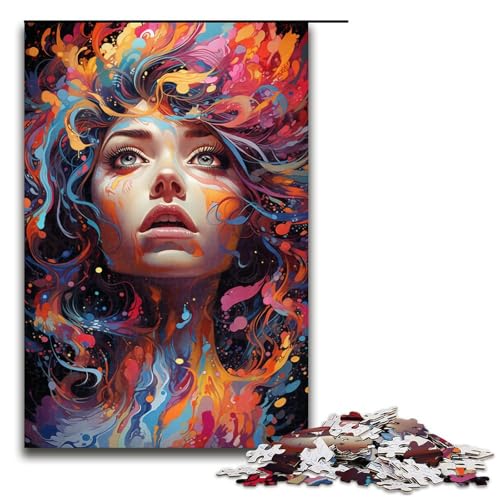 Puzzle für Erwachsene 1000 Teile farbenfrohe psychedelische Frau Puzzle Spielspielzeug lustig 75 x 50 cm von QSYFNBZL