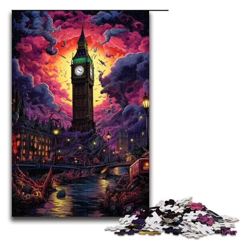 Puzzle für Erwachsene 1000 Teile farbenfrohe psychedelische Illustration von London lustiges Familienpuzzle tolles Geschenk für Teenager ab 14 Jahren 75 x 50 cm von QSYFNBZL