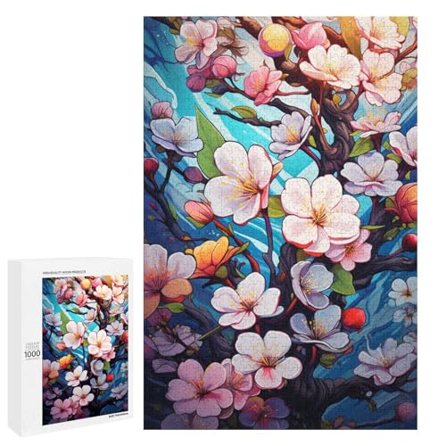 Puzzle für Erwachsene 1000 Teile farbenfrohe psychedelische Kirschblüten Puzzle Spiele Spielzeug Geschenk geeignet als Schreibtischdekoration 75 x 50 cm von QSYFNBZL