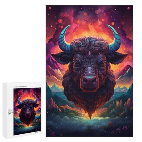 Puzzle für Erwachsene 1000 Teile farbenfrohe psychedelische Kuh aus der Zukunft Geburtstagsgeschenk für Teenager ab 14 Jahren 75 x 50 cm von QSYFNBZL