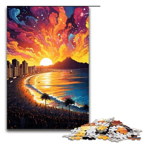 Puzzle für Erwachsene 1000 Teile farbenfrohe psychedelische Landschaft am Copacabana Strand unmögliches Puzzle Familienspiel zum Stressabbau schwierige Herausforderung 75 x 50 cm von QSYFNBZL