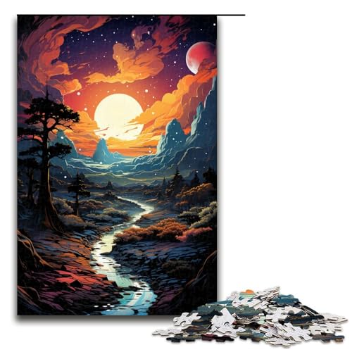 Puzzle für Erwachsene 1000 Teile farbenfrohe psychedelische Landschaft am Waternsee Mustermontage hilft dem Gehirn süchtig machendes Spielzeug zur Förderung der Geduld 75 x 50 cm von QSYFNBZL
