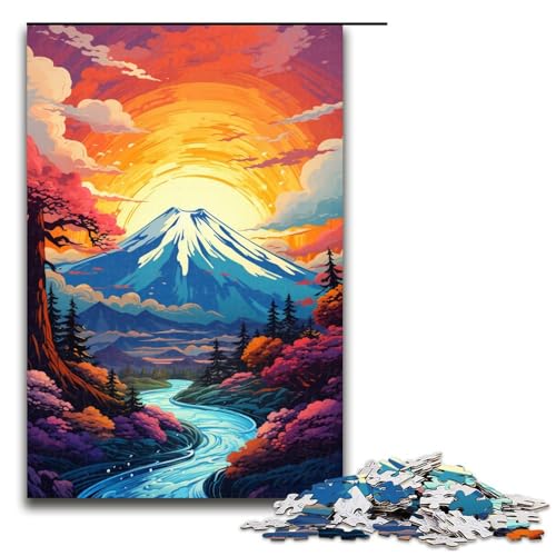 Puzzle für Erwachsene 1000 Teile farbenfrohe psychedelische Landschaft des Mount Fuji in Japan Puzzle Spiele Spielzeug Geschenk geeignet als Schreibtischdekoration 75 x 50 cm von QSYFNBZL