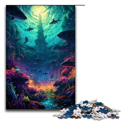 Puzzle für Erwachsene 1000 Teile farbenfrohe psychedelische Ozeanwelt DIY Puzzle Spielzeug tolle Geschenke zu Weihnachten für Teenager ab 14 Jahren 75 x 50 cm von QSYFNBZL