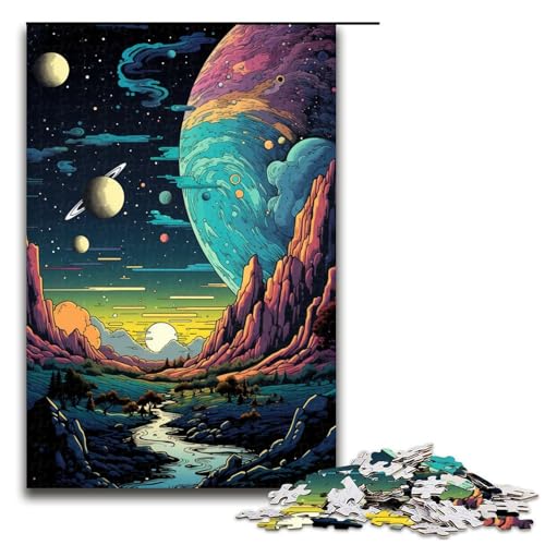 Puzzle für Erwachsene 1000 Teile farbenfrohe psychedelische Planetenlandschaft Puzzle für Lernspiele Herausforderungsspielzeug einzigartige Heimdekoration und Geschenke 75 x 50 cm von QSYFNBZL