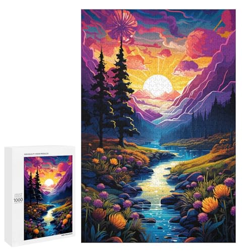 Puzzle für Erwachsene 1000 Teile farbenfrohe psychedelische Schönheitslandschaft Puzzle Spiele Spielzeug Geschenk geeignet als Schreibtischdekoration 75 x 50 cm von QSYFNBZL