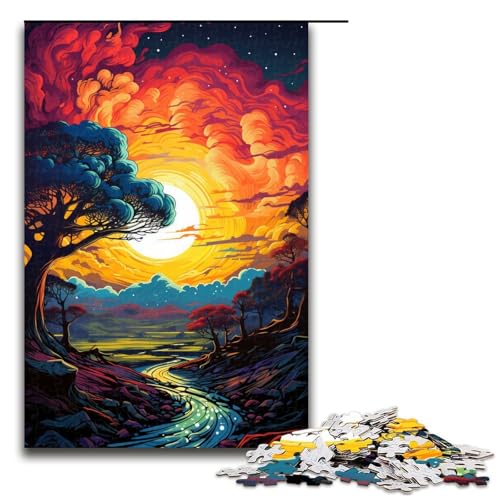 Puzzle für Erwachsene 1000 Teile farbenfrohe psychedelische Sonnenuntergangslandschaft Familienspaß Puzzle tolles Geschenk für Teenager ab 14 Jahren 75 x 50 cm von QSYFNBZL