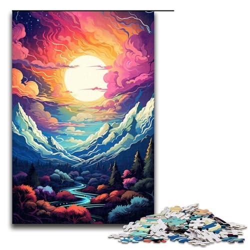 Puzzle für Erwachsene 1000 Teile farbenfrohe psychedelische Sonnenuntergangslandschaft Puzzle für Kinder Holzpuzzle dekomprimierendes intellektuelles Lernspielzeug 75 x 50 cm von QSYFNBZL