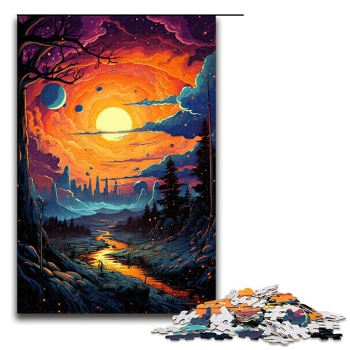 Puzzle für Erwachsene 1000 Teile farbenfrohe psychedelische Sonnenuntergangslandschaft Puzzlespiel Spielzeug lustig 75 x 50 cm von QSYFNBZL