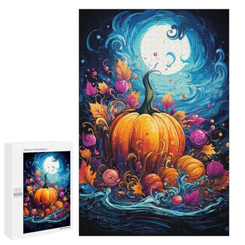 Puzzle für Erwachsene 1000 Teile farbenfrohe psychedelische Zeichnung eines Kürbisses Geburtstagsgeschenk für Teenager ab 14 Jahren 75 x 50 cm von QSYFNBZL