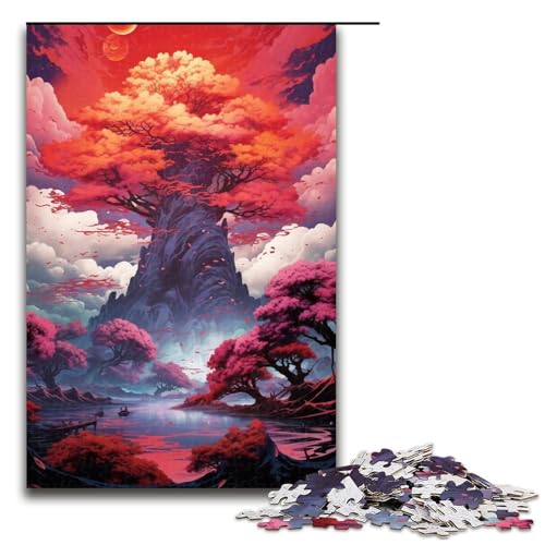 Puzzle für Erwachsene 1000 Teile farbenfrohe psychedelische japanische Landschaft Puzzle Spiele Spielzeug Geschenk geeignet als Schreibtischdekoration 75 x 50 cm von QSYFNBZL