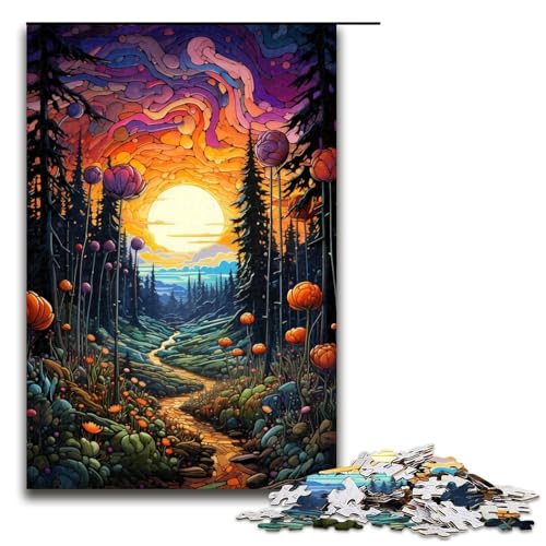 Puzzle für Erwachsene 1000 Teile farbenfroher Psychedelischer Wald lustiges Familienpuzzle tolles Geschenk für Teenager ab 14 Jahren 75 x 50 cm von QSYFNBZL