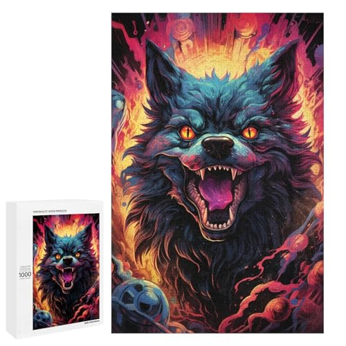 Puzzle für Erwachsene 1000 Teile farbenfroher Psychedelischer böser Hund aus der Zukunft Puzzle Lernspiele für Zuhause DIY Spielzeug tolles Geschenk für Spiele 75 x 50 cm von QSYFNBZL