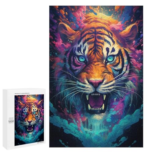 Puzzle für Erwachsene 1000 Teile farbenfroher Psychedelischer böser Tiger aus dem Future Toy intellektuelles Spiel ganze Familie 75 x 50 cm von QSYFNBZL