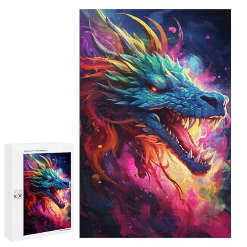 Puzzle für Erwachsene 1000 Teile farbenfroher Psychedelischer chinesischer Drache am Himmel Puzzle für Kinder Holzpuzzle dekomprimierendes intellektuelles Lernspielzeug 75 x 50 cm Puzzle für Erwachsene 1000 Teile farbenfroher Psychedelischer chinesischer Drache am Himmel Puzzle für Kinder Holzpuzzle dekomprimierendes intellektuelles Lernspielzeug 75 x 50 cm von QSYFNBZL