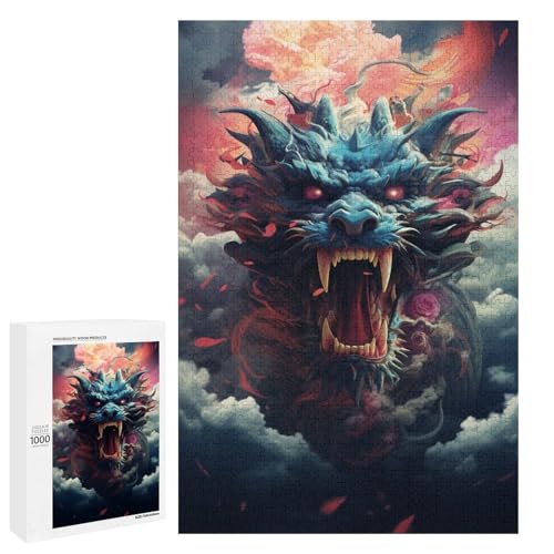 Puzzle für Erwachsene 1000 Teile farbenfroher Psychedelischer chinesischer Drache am Himmel lustiges Familienpuzzle tolles Geschenk für Teenager ab 14 Jahren 75 x 50 cm von QSYFNBZL