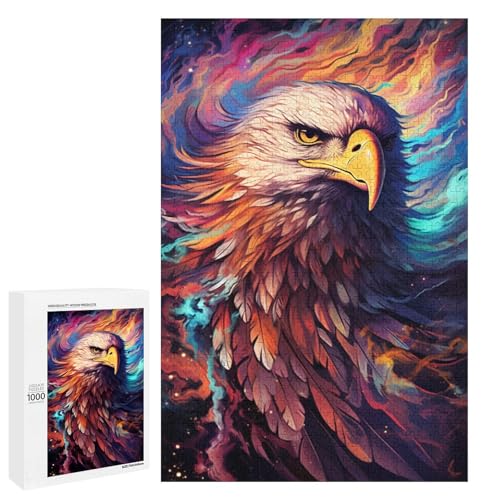Puzzle für Erwachsene 1000 Teile farbenfrohes psychedelisches Adlermuster zum Zusammenbauen hilft dem Gehirn süchtig machendes Spielzeug zur Förderung der Geduld 75 x 50 cm von QSYFNBZL