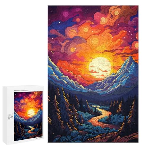 Puzzle für Erwachsene 1000 Teile farbenfrohes psychedelisches Aurora Sonnenuntergangs Bergmuster zum Zusammenbauen hilft dem Gehirn süchtig machendes Spielzeug zur Förderung der Geduld 75 x 50 cm von QSYFNBZL