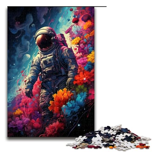 Puzzle für Erwachsene 1000 Teile farbenfrohes psychedelisches Blumen Astronauten Puzzle Geburtstagsgeschenk für Teenager ab 14 Jahren 75 x 50 cm von QSYFNBZL