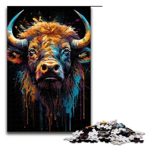 Puzzle für Erwachsene 1000 Teile farbenfrohes psychedelisches Büffel Tuschegemälde jedes Teil ist einzigartig anspruchsvolles Familienspiel 75 x 50 cm von QSYFNBZL