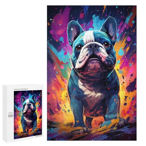 Puzzle für Erwachsene 1000 Teile farbenfrohes psychedelisches Bulldoggenspielzeug intellektuelles Spiel ganze Familie 75 x 50 cm von QSYFNBZL