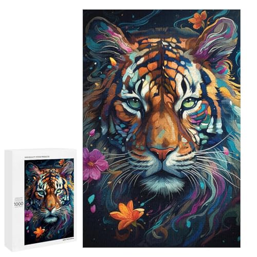 Puzzle für Erwachsene 1000 Teile farbenfrohes psychedelisches Da Vinci Tiger Spielzeug intellektuelles Spiel ganze Familie 75 x 50 cm von QSYFNBZL