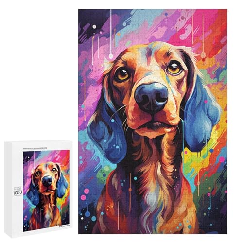 Puzzle für Erwachsene 1000 Teile farbenfrohes psychedelisches Dackel Puzzle Geburtstagsgeschenk für Teenager ab 14 Jahren 75 x 50 cm von QSYFNBZL