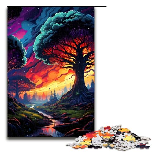 Puzzle für Erwachsene 1000 Teile farbenfrohes psychedelisches Dschungel Puzzle für Kinder Holzpuzzle dekomprimierendes intellektuelles Lernspielzeug 75 x 50 cm von QSYFNBZL