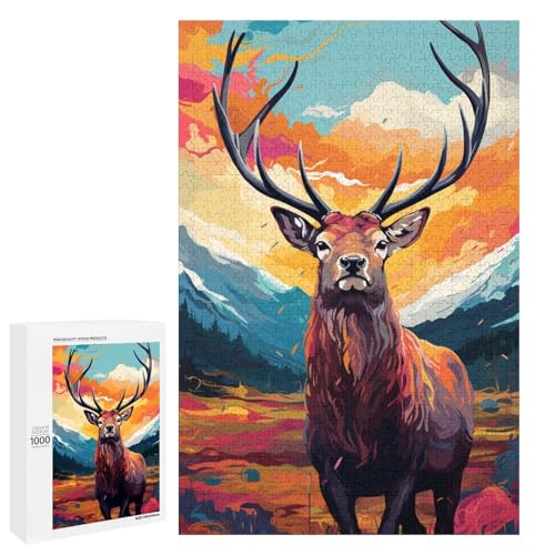 Puzzle für Erwachsene 1000 Teile farbenfrohes psychedelisches Elch Puzzle Geburtstagsgeschenk für Teenager ab 14 Jahren 75 x 50 cm von QSYFNBZL
