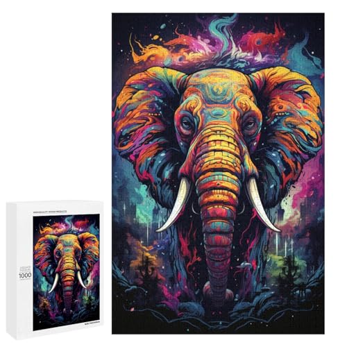 Puzzle für Erwachsene 1000 Teile farbenfrohes psychedelisches Elefanten Puzzle Spielspielzeug lustig 75 x 50 cm von QSYFNBZL