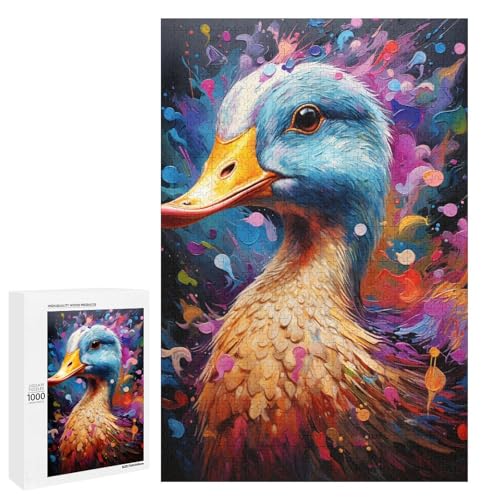 Puzzle für Erwachsene 1000 Teile farbenfrohes psychedelisches Ententier Puzzle Geburtstagsgeschenk für Teenager ab 14 Jahren 75 x 50 cm von QSYFNBZL