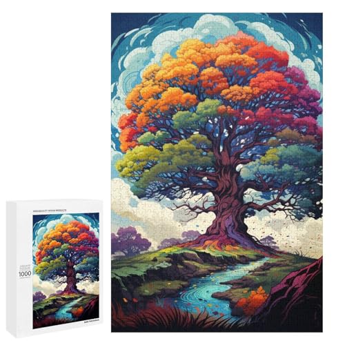 Puzzle für Erwachsene 1000 Teile farbenfrohes psychedelisches Fantasie Baum Puzzle Lernspiele für Zuhause DIY Spielzeug tolles Geschenk für Spiele 75 x 50 cm von QSYFNBZL