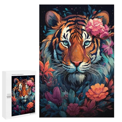 Puzzle für Erwachsene 1000 Teile farbenfrohes psychedelisches Fantasie Blumen Tiger Puzzle Lernspiele für Zuhause DIY Spielzeug tolles Geschenk für Spiele 75 x 50 cm von QSYFNBZL