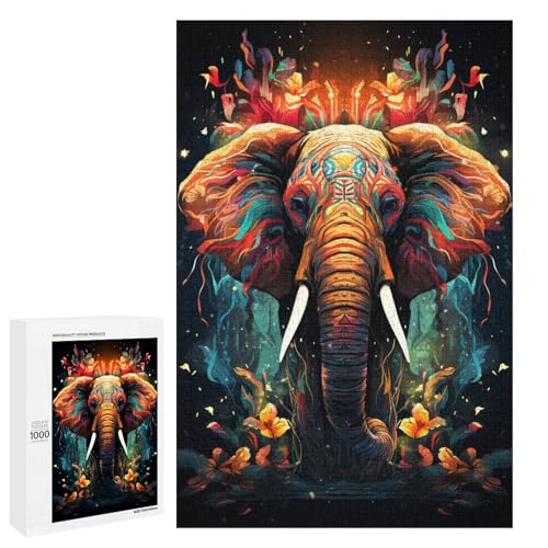 Puzzle für Erwachsene 1000 Teile farbenfrohes psychedelisches Fantasie Elefanten Puzzle Spiele Spielzeug Geschenk geeignet als Schreibtischdekoration 75 x 50 cm von QSYFNBZL