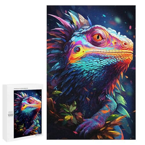 Puzzle für Erwachsene 1000 Teile farbenfrohes psychedelisches Fantasy Chamäleon Puzzle für Kinder Holzpuzzle dekomprimierendes intellektuelles Lernspielzeug 75 x 50 cm von QSYFNBZL