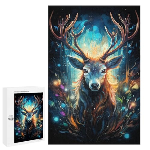 Puzzle für Erwachsene 1000 Teile farbenfrohes psychedelisches Fantasy Hirschmuster zum Zusammenbauen hilft dem Gehirn süchtig machendes Spielzeug zur Förderung der Geduld 75 x 50 cm von QSYFNBZL