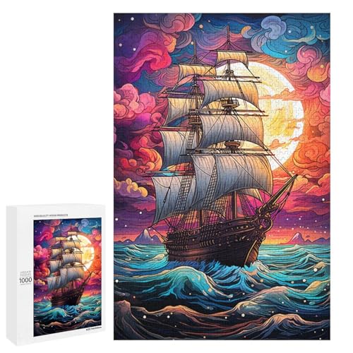 Puzzle für Erwachsene 1000 Teile farbenfrohes psychedelisches Fantasy Piratenschiff Puzzle Geburtstagsgeschenk für Teenager ab 14 Jahren 75 x 50 cm von QSYFNBZL