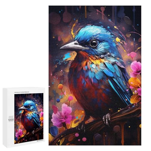 Puzzle für Erwachsene 1000 Teile farbenfrohes psychedelisches Fantasy Spatzen Puzzle Geburtstagsgeschenk für Teenager ab 14 Jahren 75 x 50 cm von QSYFNBZL