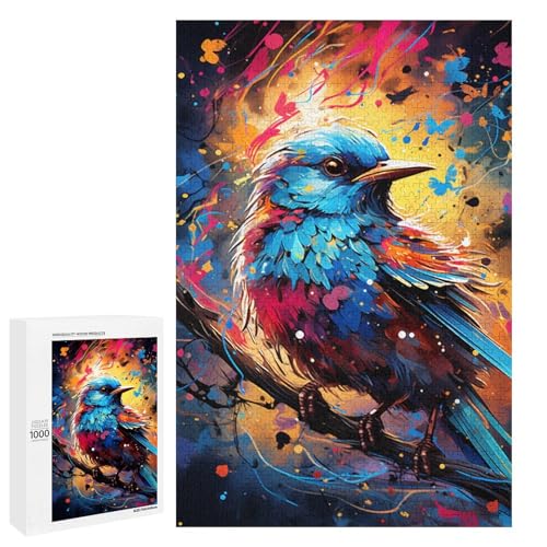 Puzzle für Erwachsene 1000 Teile farbenfrohes psychedelisches Fantasy Spatzen Puzzle Lernspiele für Zuhause DIY Spielzeug tolles Geschenk für Spiele 75 x 50 cm von QSYFNBZL